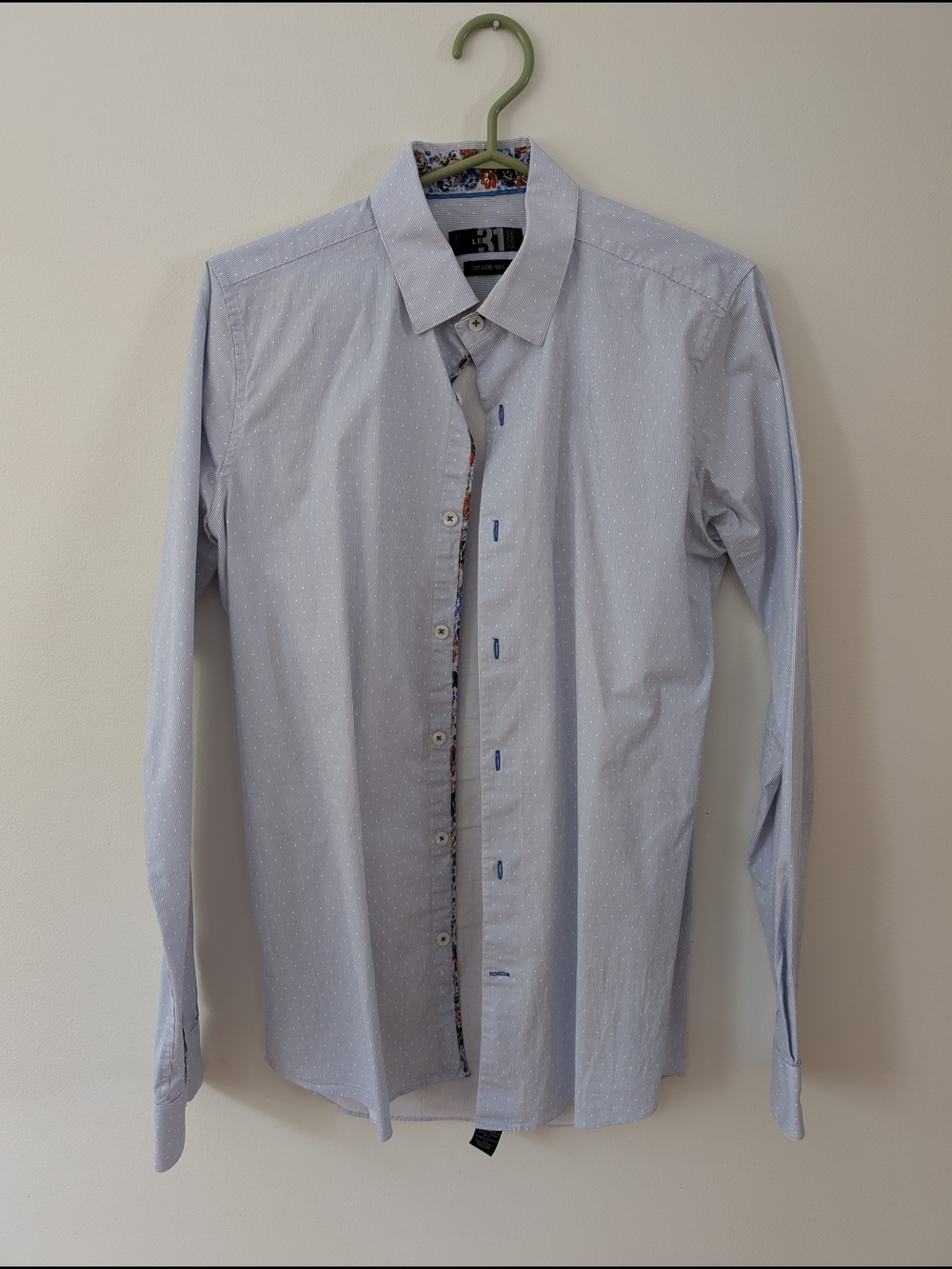 Le 31 - Men's Light Blue Dot Collar Shirt - 15.5 L